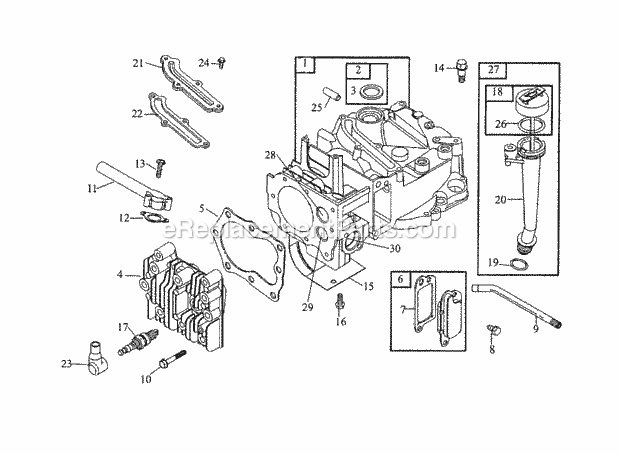 6hp Cylinder Assembly Diagram and Parts List for 2200H (26A-024-100, 2200H) (2001) Cub Cadet Engine